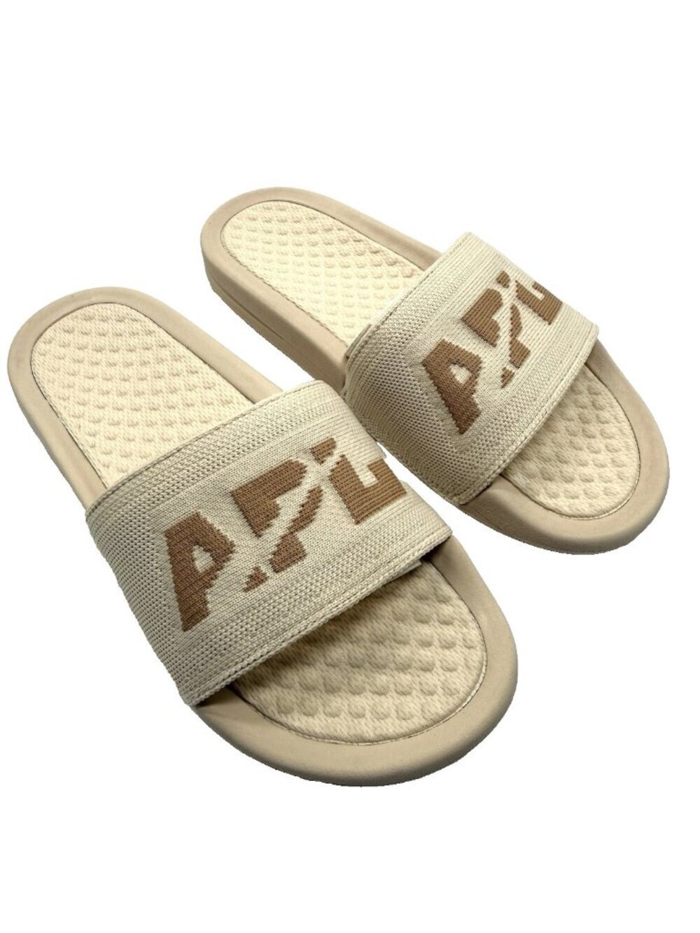 APL TechLoom Slide Womens 6 Beige Logo Comfort Sandals Warm Silk Caramel
